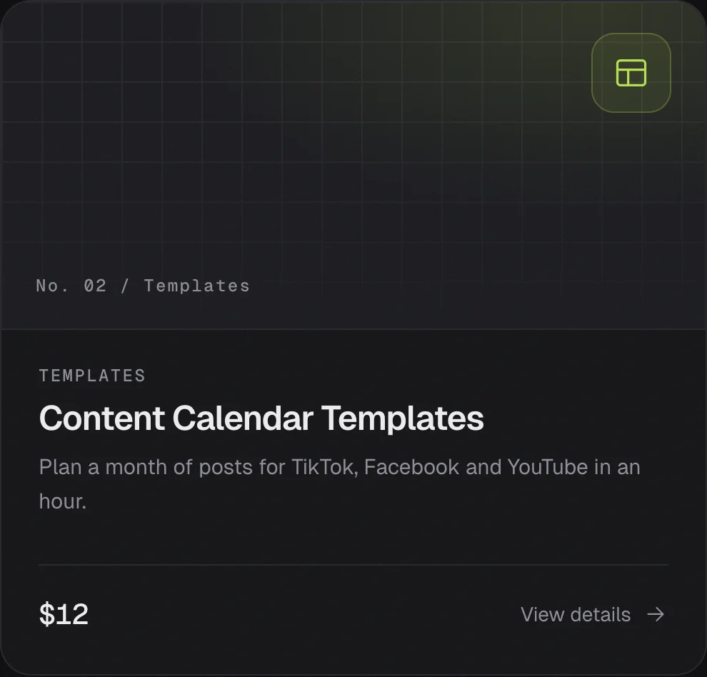 Content Calendar Templates product card from the actual digital catalogue