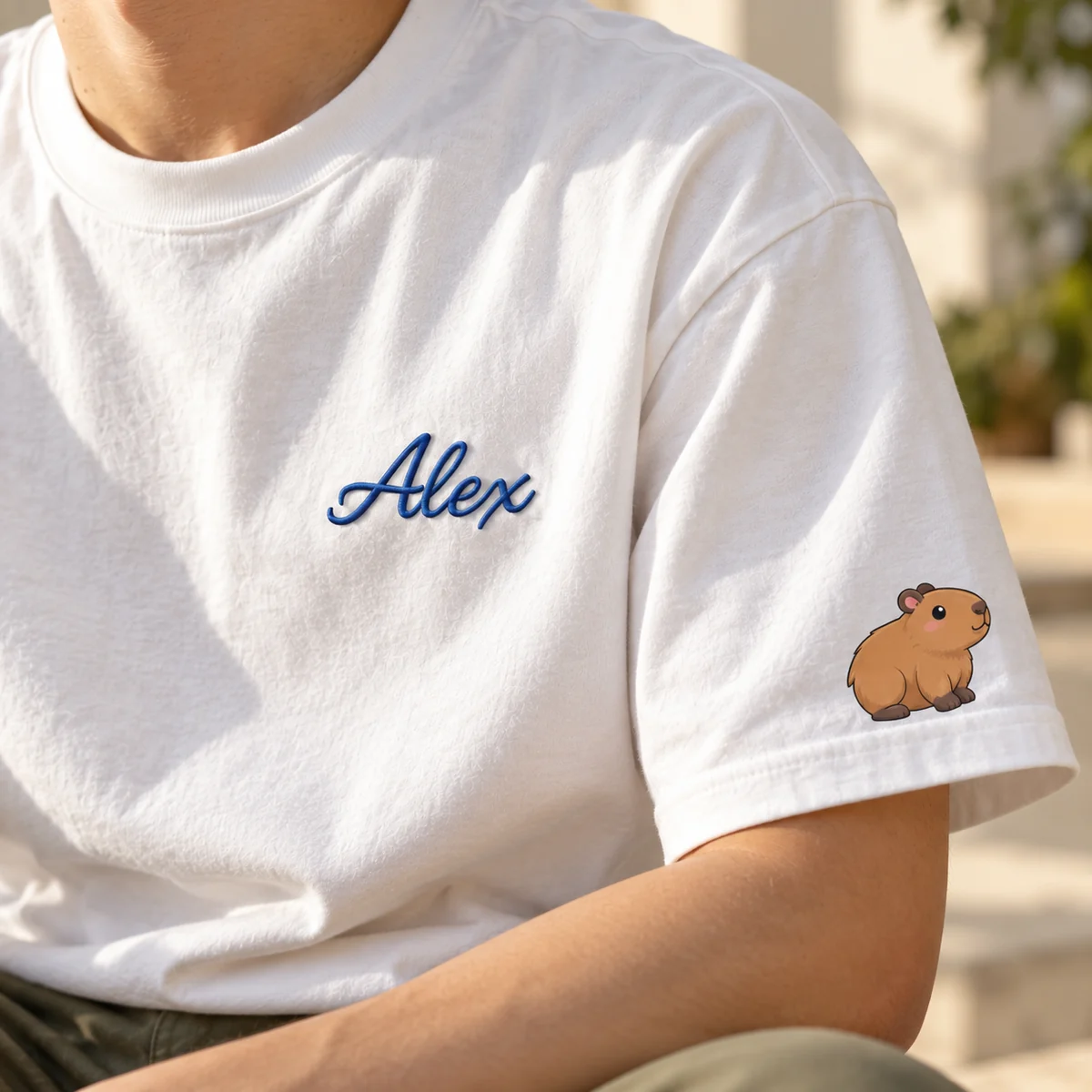 Close-up of personalisation on cotton fabric