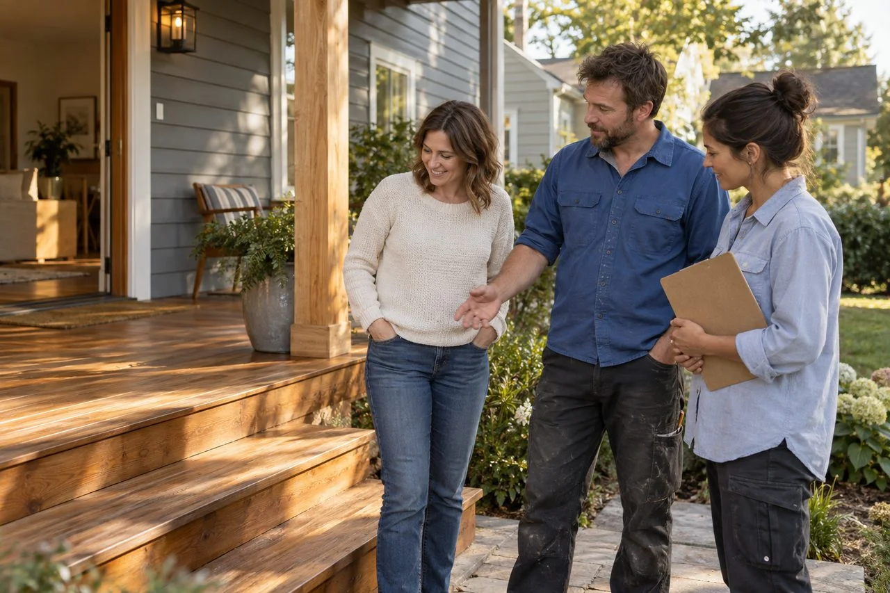 Taskovery campaign showing a homeowner discussing a porch project with local contractors